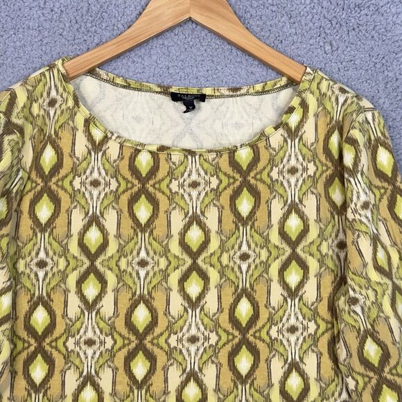 Talbots 1X Yellow Geometric Tunic Top Blouse 3/4 Sleeve Plus Size Womens - Picture 2 of 10
